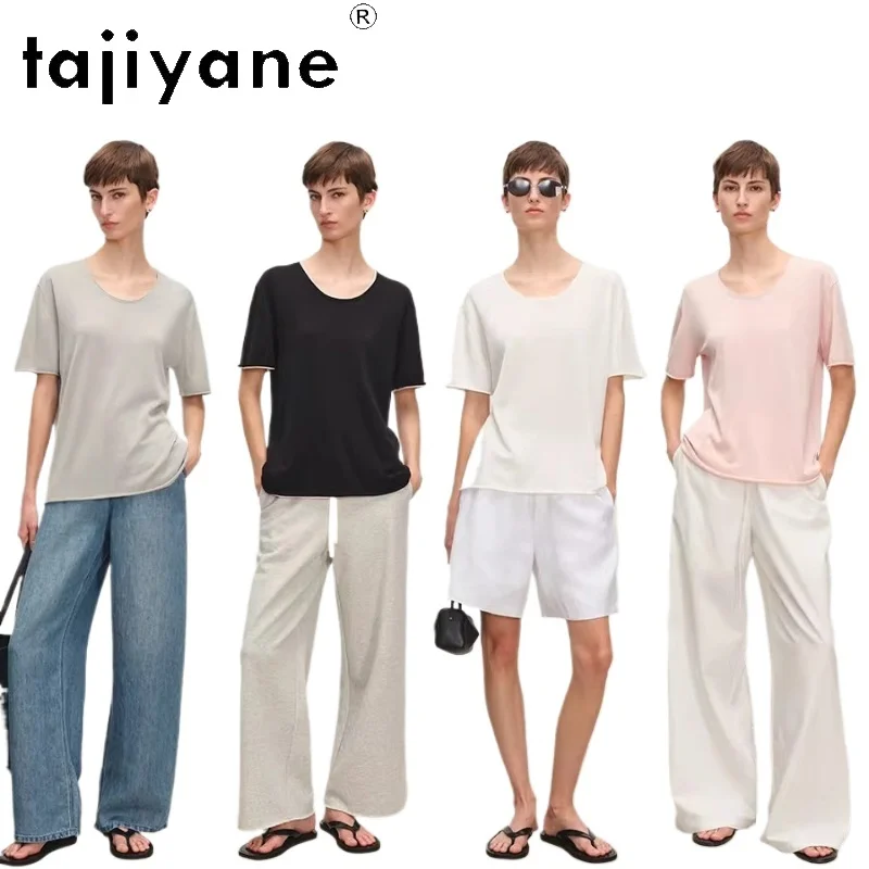 Женская футболка TAJIYANE из 70% хлопка и 30% шелка тутового шелкопряда, с U-образным вырезом и изогнутым подолом, летний повседневный топ, простая футболка, женская одежда 2026
Женская футболка TAJIYANE из 70% хлопка и 30% шелка тутового шелкопряда, с U-образным вырезом и изогнутым подолом, летний повседневный топ, простая футболка, женская одежда 2026