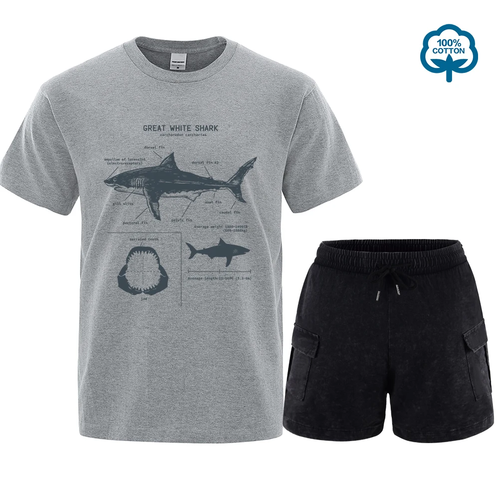 Great White Shark Anatomy T-Shirt Set New Summer Men Street Short Sleeve Hip Hop Punk Style Boy Casual Tops Fashion White Tees
Great White Shark Anatomy T-Shirt Set New Summer Men Street Short Sleeve Hip Hop Punk Style Boy Casual Tops Fashion White Tees