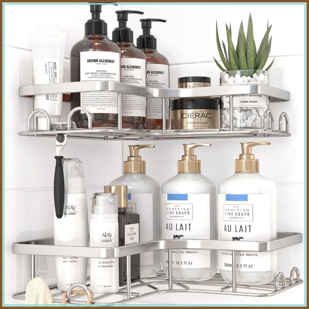 2-Pack Corner Shower Caddy,Adhesive Shelves with 8 Hooks,Rustproof Stainless Steel, No Drilling Bathroom Organizer, Space-Saving
2-Pack Corner Shower Caddy,Adhesive Shelves with 8 Hooks,Rustproof Stainless Steel, No Drilling Bathroom Organizer, Space-Saving