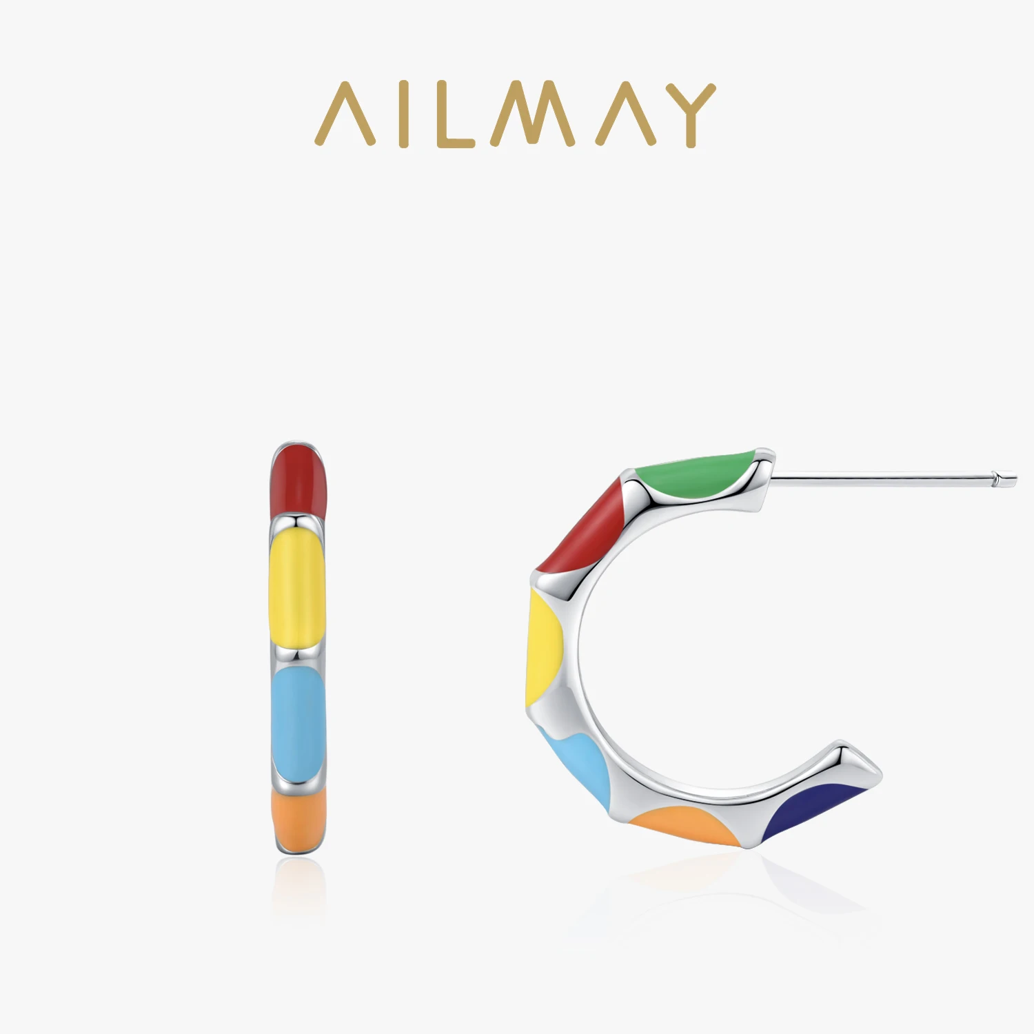 Ailmay стерлингового серебра 925 пробы, модные красочные эмалированные металлические полукруглые серьги для женщин, повседневная одежда, вечерние милые ювелирные изделия, подарок 
Ailmay стерлингового серебра 925 пробы, модные красочные эмалированные металлические полукруглые серьги для женщин, повседневная одежда, вечерние милые ювелирные изделия, подарок