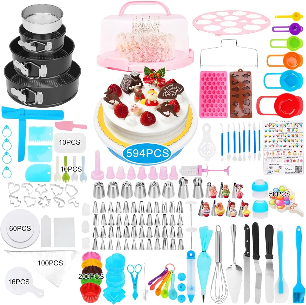 594 Pcs Cake Decorating Supplies with 3 Springform Pans,Cake Carrier, Turntable, Piping Bags and Tips,cakes Baking Supply Tools
594 Pcs Cake Decorating Supplies with 3 Springform Pans,Cake Carrier, Turntable, Piping Bags and Tips,cakes Baking Supply Tools