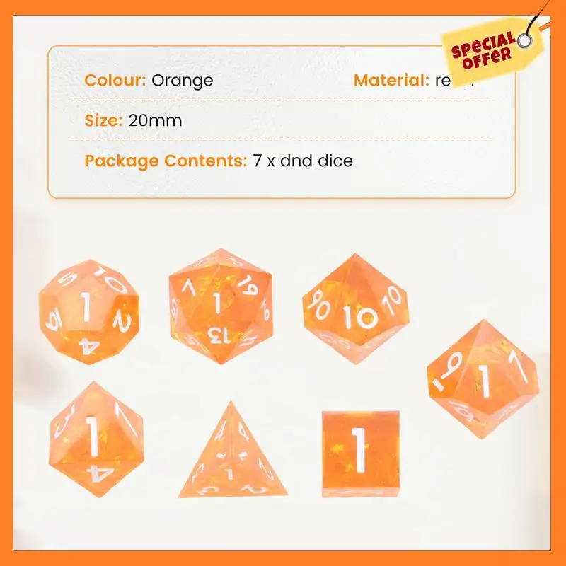 AD08-Polyhedral Dice Set 7 Piece Sharp Handmade Dice Set With Sharp Edges For RPG MTG Table Games D&D Pathfinder,Shiny Orange
AD08-Polyhedral Dice Set 7 Piece Sharp Handmade Dice Set With Sharp Edges For RPG MTG Table Games D&D Pathfinder,Shiny Orange