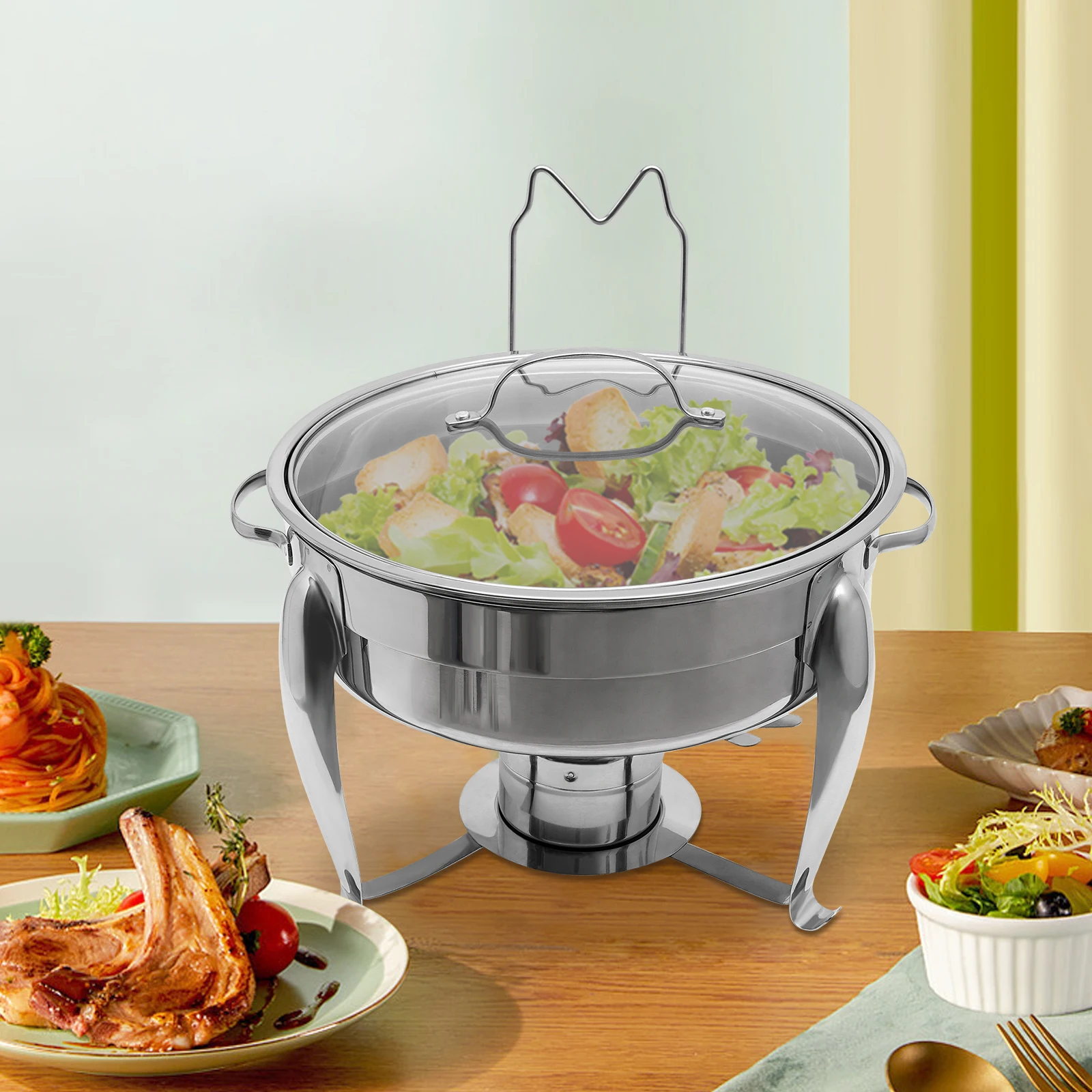6L Capacity Round Chafing Dish with Glass Lid and Slotted Spoon, Stainless Steel, Great for Buffets and Family Gatherings
6L Capacity Round Chafing Dish with Glass Lid and Slotted Spoon, Stainless Steel, Great for Buffets and Family Gatherings