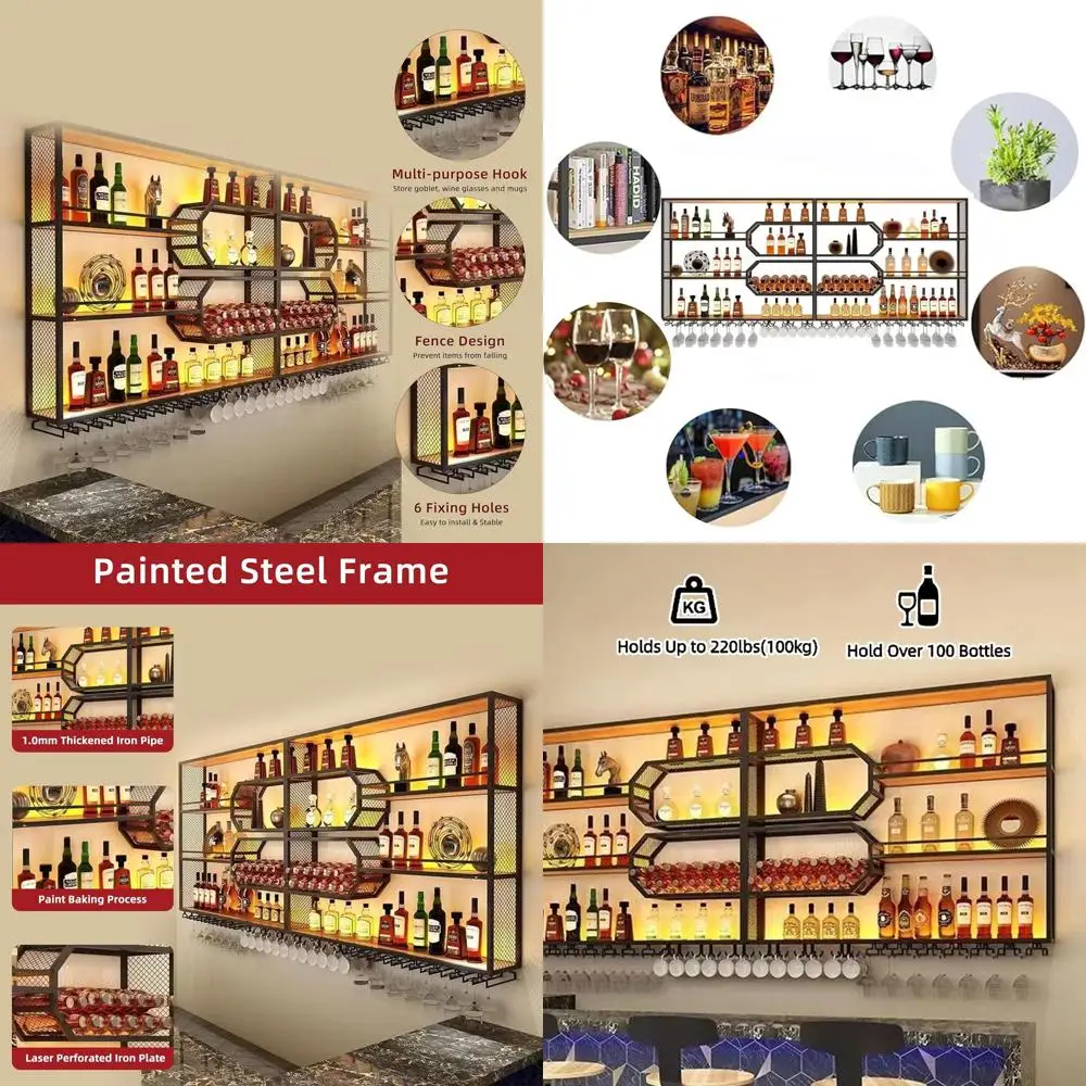 118 Inch 4-Tier Wine Rack Wall-Mounted & Large Bar Shel or Liquor Bottles, Black Metal Storage or Wine and Liquor Bottles in Hom
118 Inch 4-Tier Wine Rack Wall-Mounted & Large Bar Shel or Liquor Bottles, Black Metal Storage or Wine and Liquor Bottles in Hom