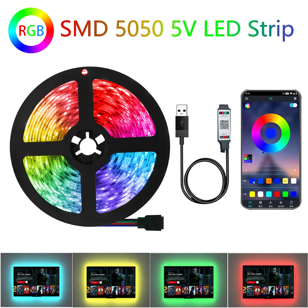5 В светодиодная лента USB Bluetooth управление RGB 5050 0,5 м-5 м светодиодная лента для подсветки телевизора настольная подсветка украшения дома
5 В светодиодная лента USB Bluetooth управление RGB 5050 0,5 м-5 м светодиодная лента для подсветки телевизора настольная подсветка украшения дома