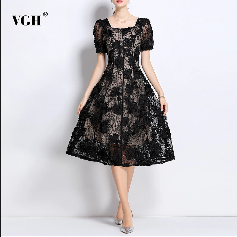 VGH Sexy Slimming Lace Solid Dresses For Women Square Collar Short Sleeve High Waist Temperament Dress Female Fashion Style New
VGH Sexy Slimming Lace Solid Dresses For Women Square Collar Short Sleeve High Waist Temperament Dress Female Fashion Style New
