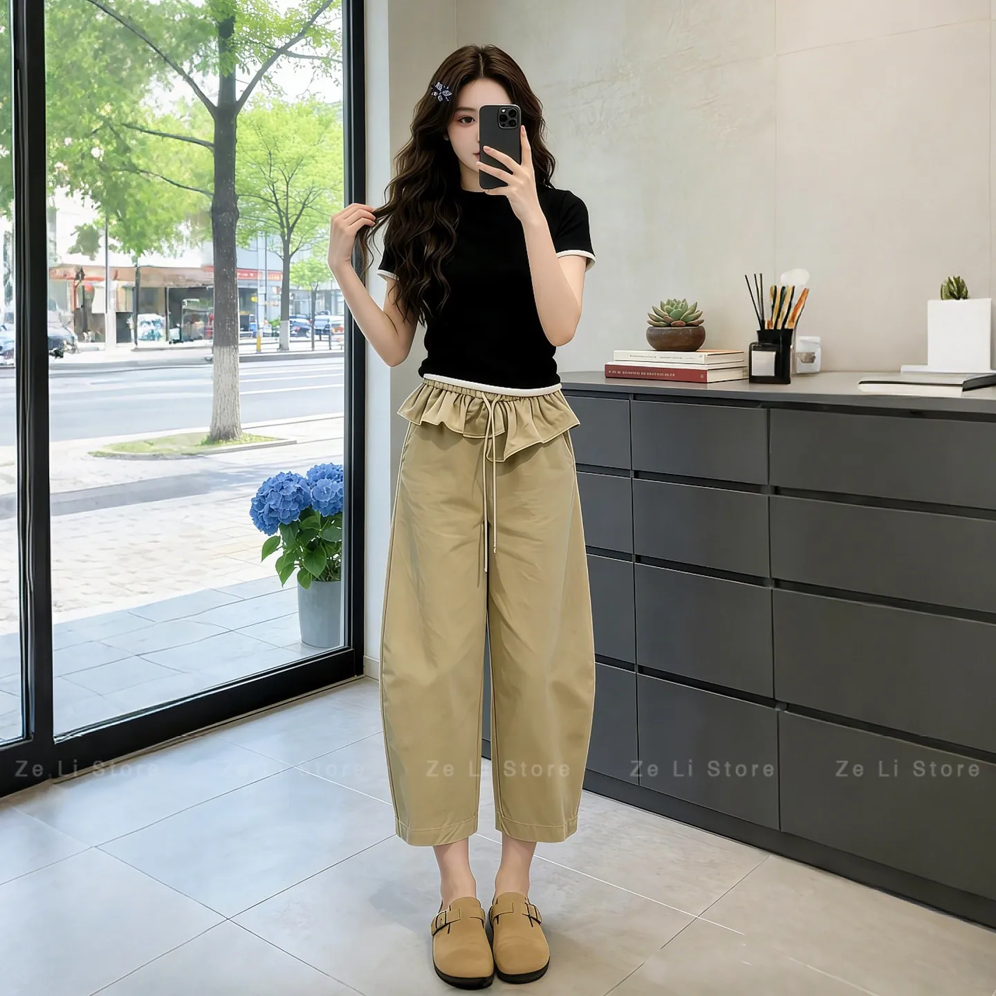 High Waist Loose Casual Pants Women's Summer Thin Wide Leg Pants City Outdoor Style Pure Color Elastic Waist Nine Points Length
High Waist Loose Casual Pants Women's Summer Thin Wide Leg Pants City Outdoor Style Pure Color Elastic Waist Nine Points Length