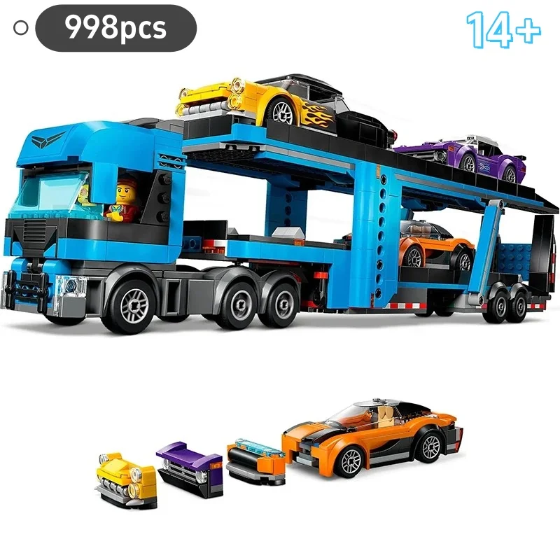 998 шт., строительные блоки-транспортеры серии City, двухэтажный грузовик-прицеп с спортивными машинами, игрушечный автомобиль MOC для мальчиков и детей, 
998 шт., строительные блоки-транспортеры серии City, двухэтажный грузовик-прицеп с спортивными машинами, игрушечный автомобиль MOC для мальчиков и детей,