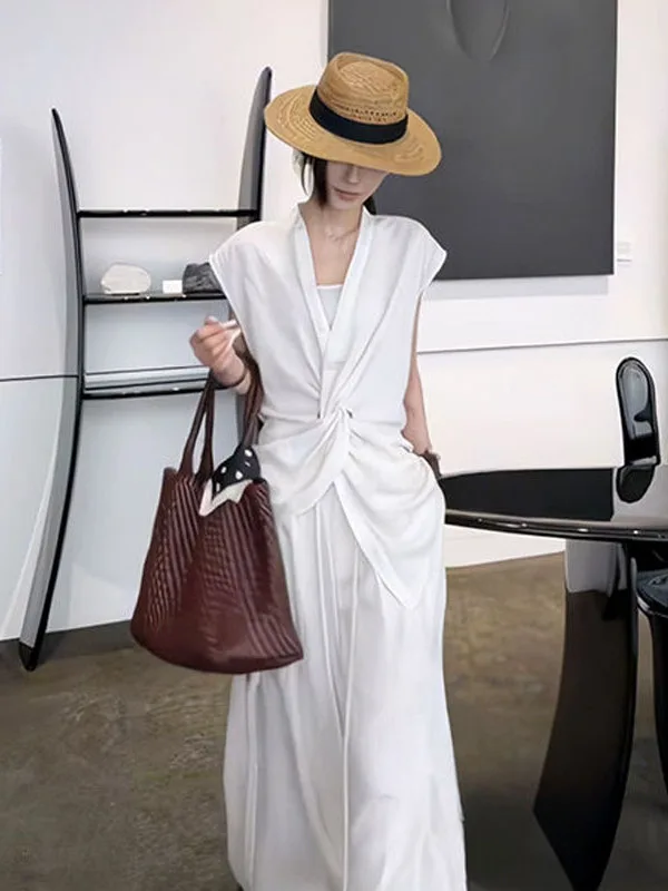 New French Elegant Solid Loose Cross Short Sleeve Shirt Shirt Women V-neck Long Wide Leg Pants Summer Casual Two Pieces Set
New French Elegant Solid Loose Cross Short Sleeve Shirt Shirt Women V-neck Long Wide Leg Pants Summer Casual Two Pieces Set
