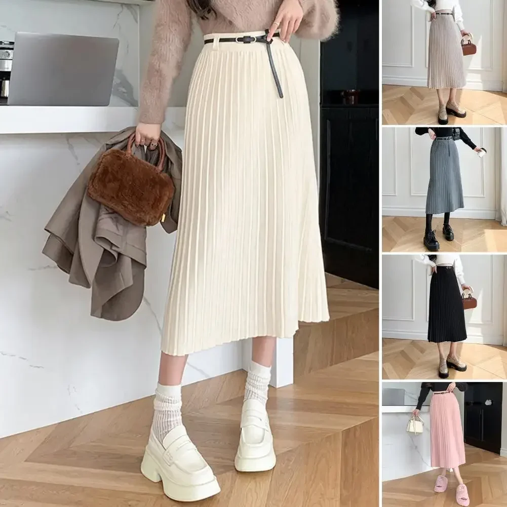 Knitting Skirt Women Mid-Length Elastic High Waist Solid Color Midi Skirt Autumn Winter Pleated Skirt Daily Wear
Knitting Skirt Women Mid-Length Elastic High Waist Solid Color Midi Skirt Autumn Winter Pleated Skirt Daily Wear