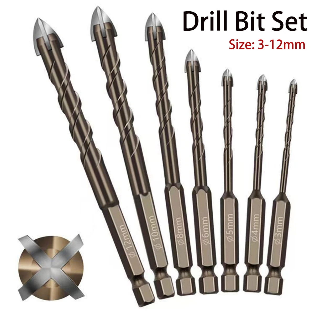 3-12mm Cross Tile Drill Bits Set Tile Glass Cement Metal Ceramic Wood Plastic Hole Saw Hexagonal Shank Alloy Drilling Tools Set
3-12mm Cross Tile Drill Bits Set Tile Glass Cement Metal Ceramic Wood Plastic Hole Saw Hexagonal Shank Alloy Drilling Tools Set