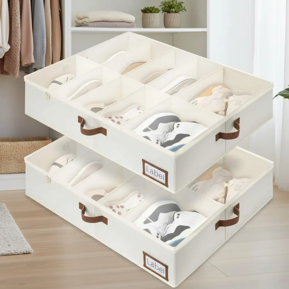 Under Bed Shoe Storage Organizer, 2-Pack Collapsible Fabric Container Holds 24 Pairs, Beige
Under Bed Shoe Storage Organizer, 2-Pack Collapsible Fabric Container Holds 24 Pairs, Beige