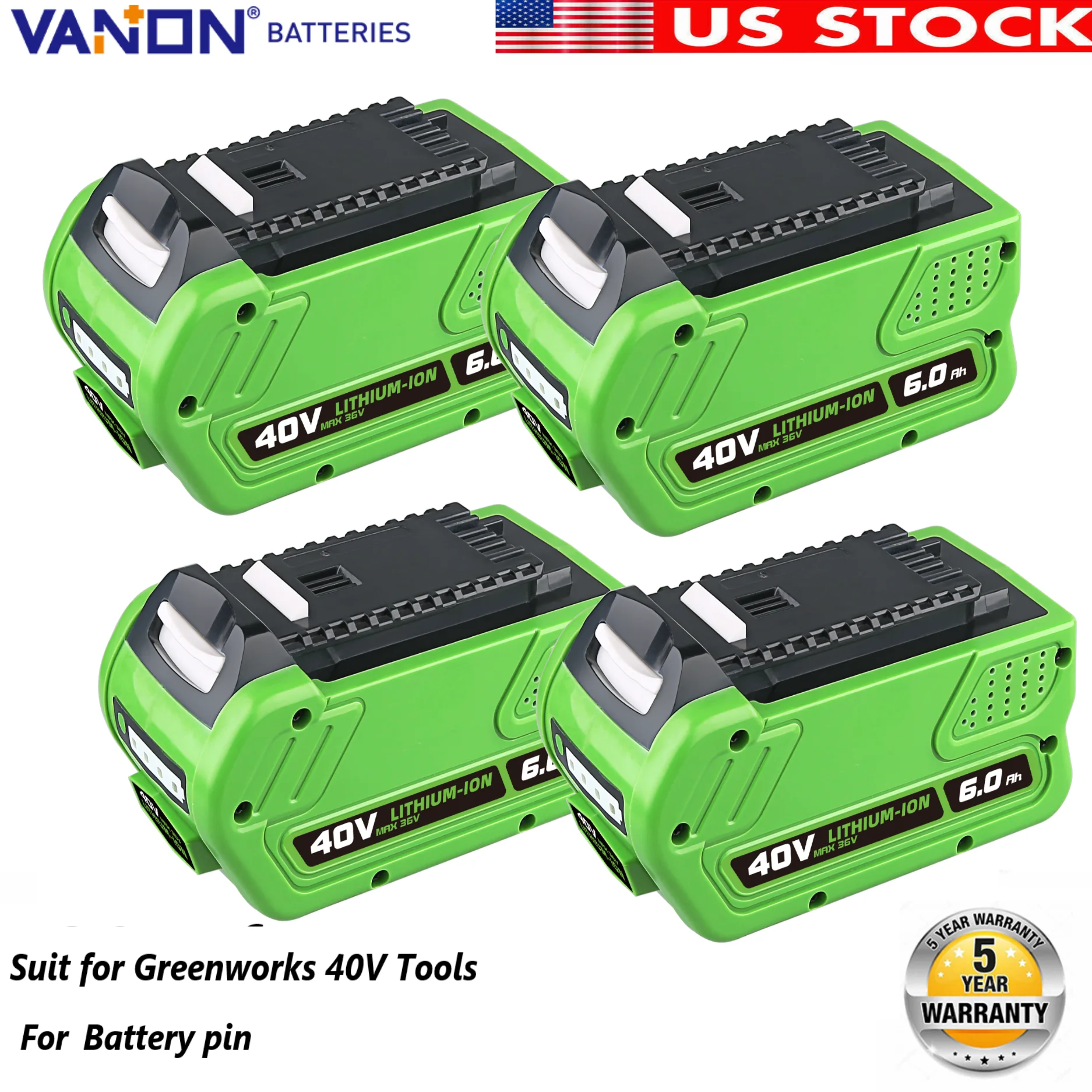 1/2/4Pack 40V 6.0Ah Batteries Replace for Greenworks 40V Battery 29462 29472 29252 2901319 Compatible with 40 Volt Power Tool
1/2/4Pack 40V 6.0Ah Batteries Replace for Greenworks 40V Battery 29462 29472 29252 2901319 Compatible with 40 Volt Power Tool