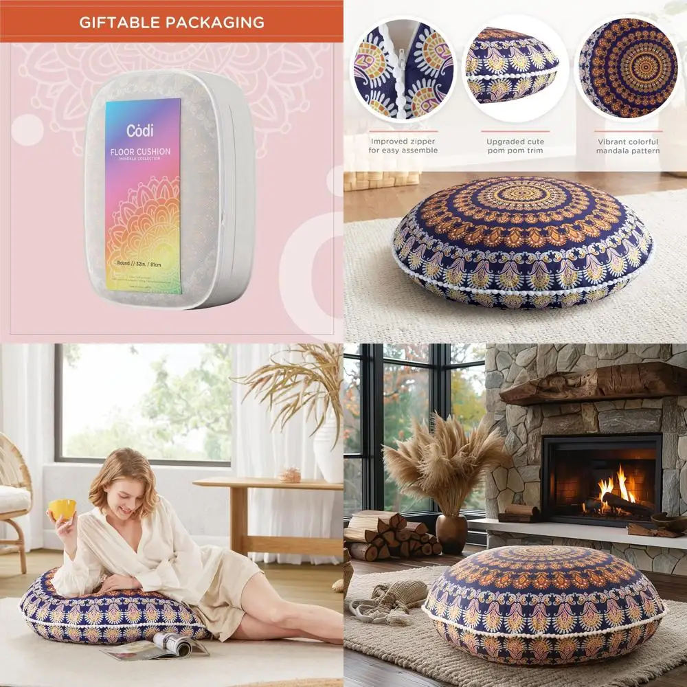 Pair of Large Bohemian Mandala Floor Pillows with Memory Foam, 32 Yellow Cushions for Meditation, Outdoor Yoga, and Living Room
Pair of Large Bohemian Mandala Floor Pillows with Memory Foam, 32 Yellow Cushions for Meditation, Outdoor Yoga, and Living Room