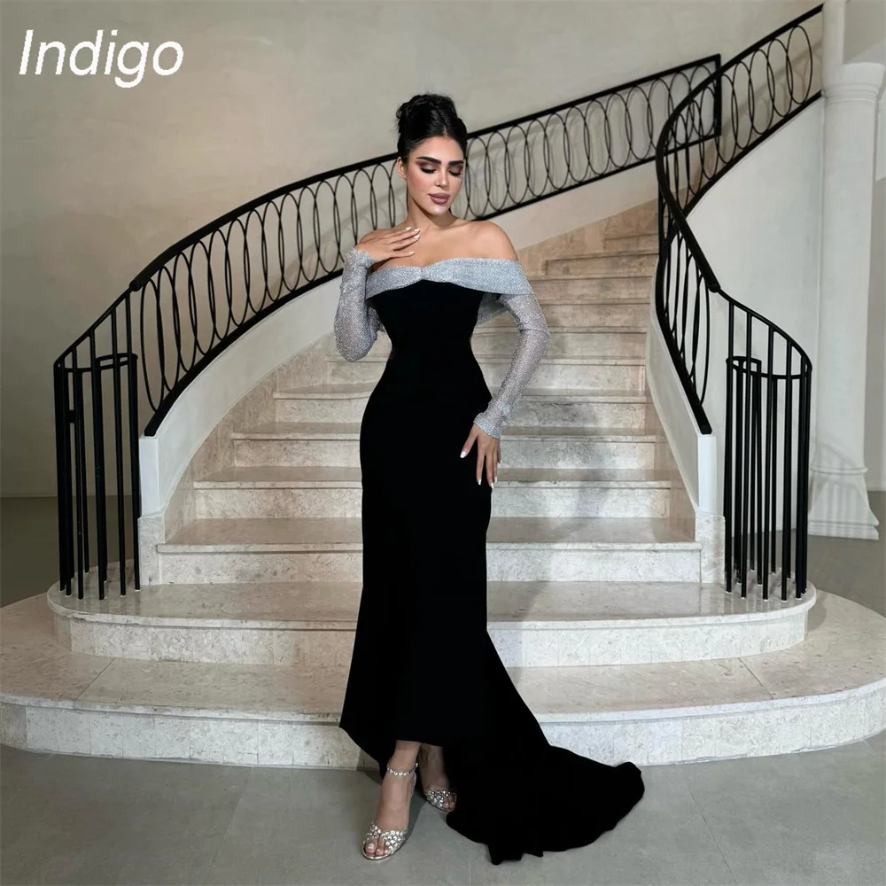Indigo Classic Mermaid Prom Dresses Strapless Long Sleeve Open Back Sweep Train Formal Party Prom Gown فساتين السهرة Customized
Indigo Classic Mermaid Prom Dresses Strapless Long Sleeve Open Back Sweep Train Formal Party Prom Gown فساتين السهرة Customized