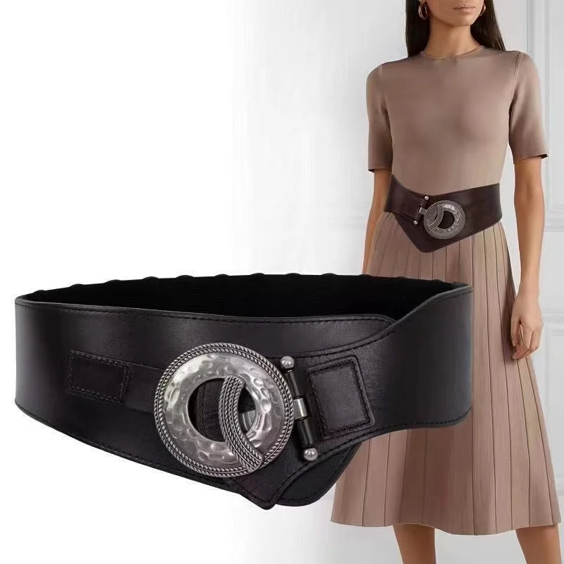 Luxury Ladies Wide Belt Elastic Vintage Buckle Leather Wide Fashion Round Buckle Waistband Women's All-match Waist Seal Belts
Luxury Ladies Wide Belt Elastic Vintage Buckle Leather Wide Fashion Round Buckle Waistband Women's All-match Waist Seal Belts