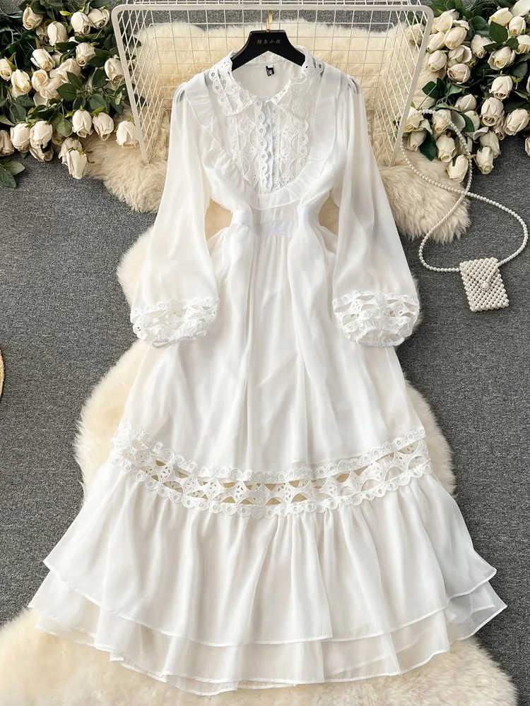 Fashion Vintage white Party Dress Women Hollow Out Dress Female Lace Slim Long Dress Elegant Palace Attire Vestidos Rober
Fashion Vintage white Party Dress Women Hollow Out Dress Female Lace Slim Long Dress Elegant Palace Attire Vestidos Rober
