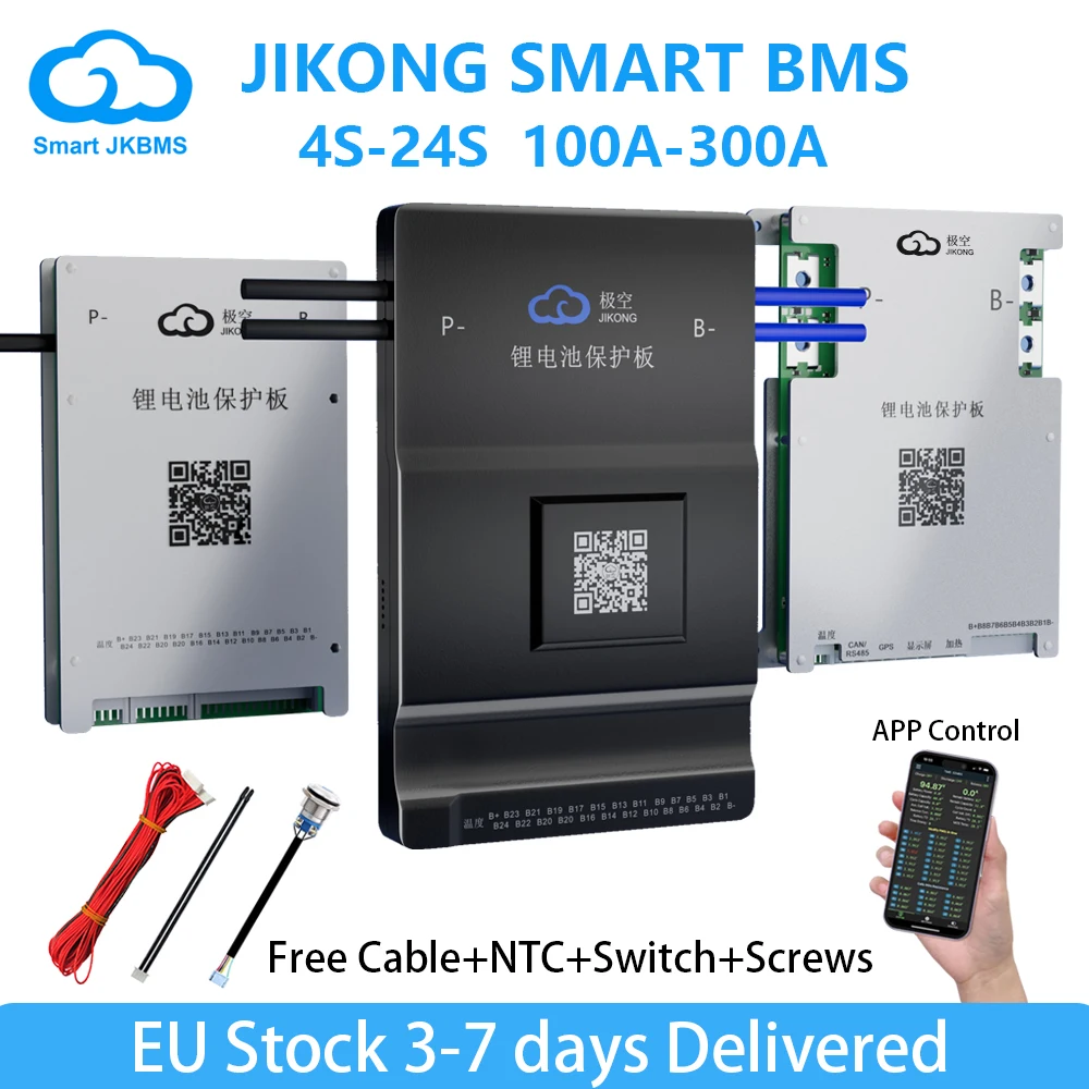 JIKONG JK BMS Active Balance BMS with Heat CAN RS485 BT APP 4S 8S 17S 20S 24S Smart BMS 40A~300A LiFePo4 Li-ion Lto Battery
JIKONG JK BMS Active Balance BMS with Heat CAN RS485 BT APP 4S 8S 17S 20S 24S Smart BMS 40A~300A LiFePo4 Li-ion Lto Battery