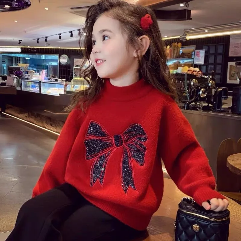 Girls' thick mink fur sweater autumn and winter new style children's French round neck loose woolen sweater
Girls' thick mink fur sweater autumn and winter new style children's French round neck loose woolen sweater