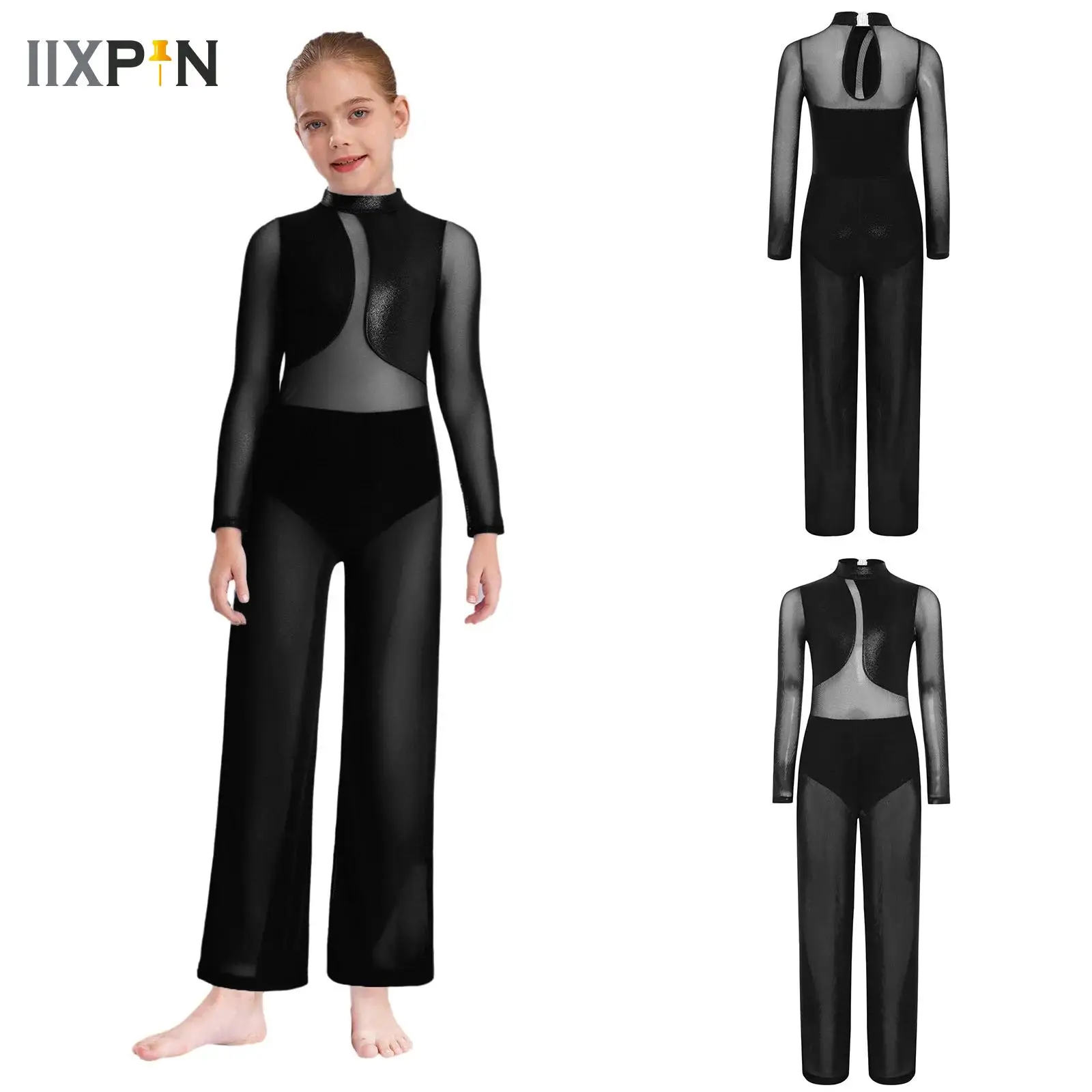 Girls Sheer Mesh Jumpsuit Rhythmic Gymnastic Ballet Dancewear Long Sleeve Wide-Leg One-piece Dance Modern Contemporary Costume
Girls Sheer Mesh Jumpsuit Rhythmic Gymnastic Ballet Dancewear Long Sleeve Wide-Leg One-piece Dance Modern Contemporary Costume