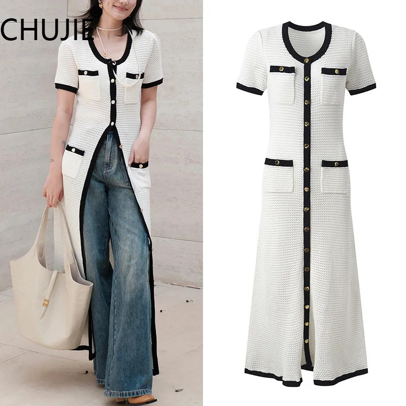 CHUJIE French Jacket Style Knit Dress Single Breasted Round Neck Office Chic Bodycon Midi Dress SS25 with Belt
CHUJIE French Jacket Style Knit Dress Single Breasted Round Neck Office Chic Bodycon Midi Dress SS25 with Belt