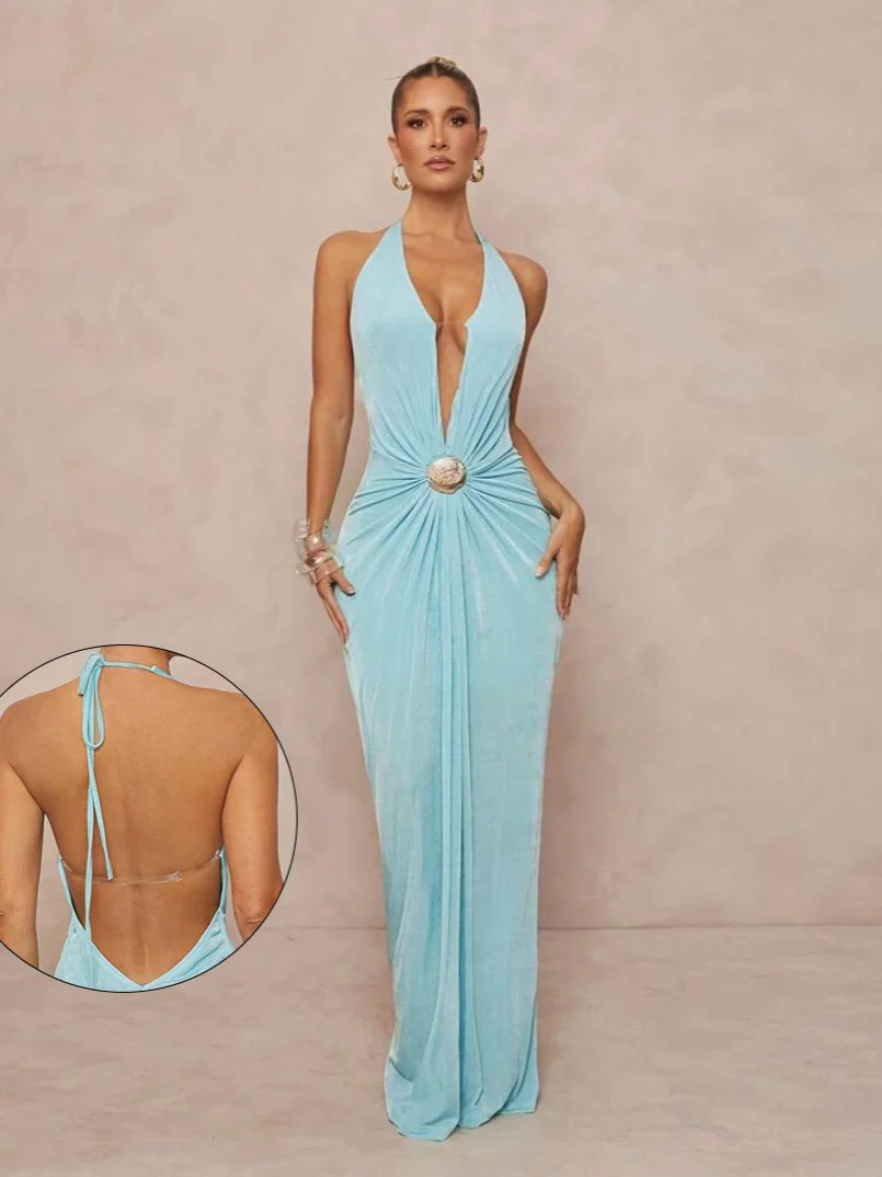 Sexy Solid Color New Dress Deep V Neck Sleeveless High Waist Temperament Summer Women's Lace Design Slim Backless Long Dress
Sexy Solid Color New Dress Deep V Neck Sleeveless High Waist Temperament Summer Women's Lace Design Slim Backless Long Dress