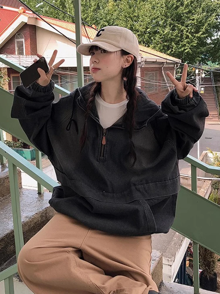 Ретро Гонконг Sle Свободный крой Long Sve Джинсовая куртка с капюшоном Женское шикарное осенне-зимнее повседневное пальто с застежкой-молнией Big kets
Ретро Гонконг Sle Свободный крой Long Sve Джинсовая куртка с капюшоном Женское шикарное осенне-зимнее повседневное пальто с застежкой-молнией Big kets