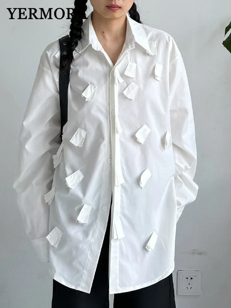 YERMORA белая повседневная блузка с кисточками и пряжкой для женщин, свободная новая рубашка с лацканами и длинными рукавами, модная весна-осень 2025 
YERMORA белая повседневная блузка с кисточками и пряжкой для женщин, свободная новая рубашка с лацканами и длинными рукавами, модная весна-осень 2025