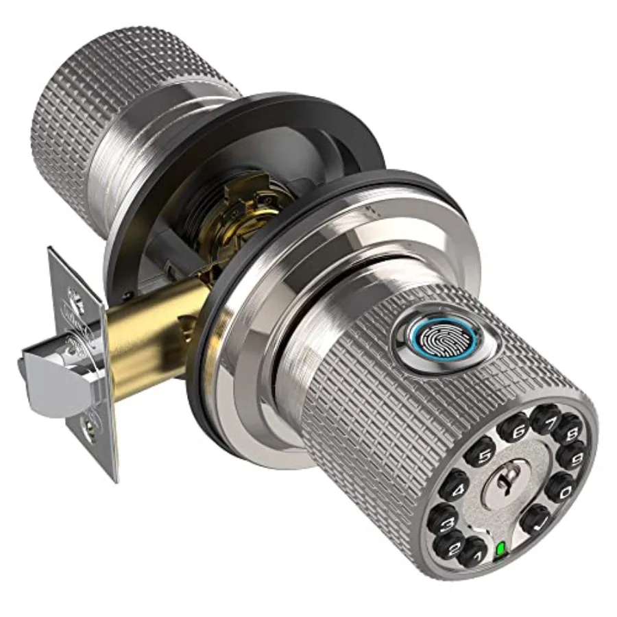 Fingerprint Door Knob with Keypad and Key, Smart Biometric Digital Lock with Voice Navigation Programming, Combination Electron
Fingerprint Door Knob with Keypad and Key, Smart Biometric Digital Lock with Voice Navigation Programming, Combination Electron