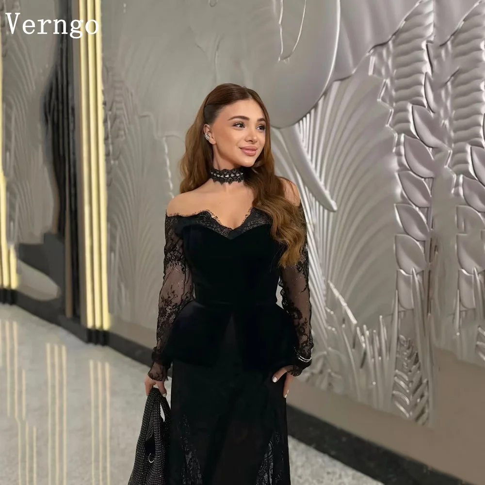 Verngo Black Lace Evening Dress Off The Shoulder Full Sleeves Mermaid Formal Occasion Dress Black Girl Party Gown Customized
Verngo Black Lace Evening Dress Off The Shoulder Full Sleeves Mermaid Formal Occasion Dress Black Girl Party Gown Customized