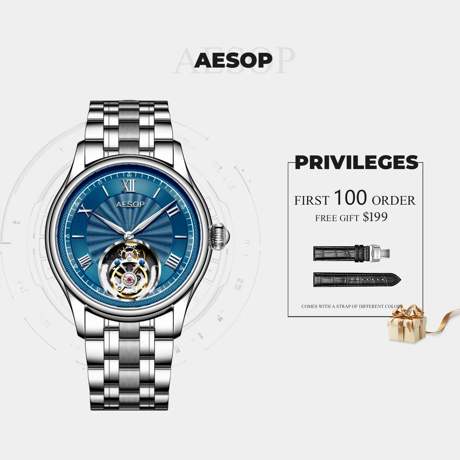 AESOP High-end Sapphire Tourbillon Automatic Watch Stainless Steel Waterproof Men's Mechanical Watches Gift
AESOP High-end Sapphire Tourbillon Automatic Watch Stainless Steel Waterproof Men's Mechanical Watches Gift