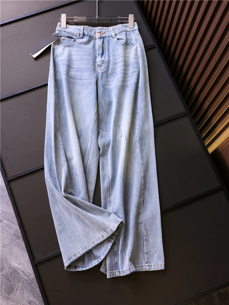 Blue High Waist Loose Straight Leg Jeans Commuter Wide Leg Pants Women's Denim Jeans Faded Washed Slimming Effect Z799
Blue High Waist Loose Straight Leg Jeans Commuter Wide Leg Pants Women's Denim Jeans Faded Washed Slimming Effect Z799