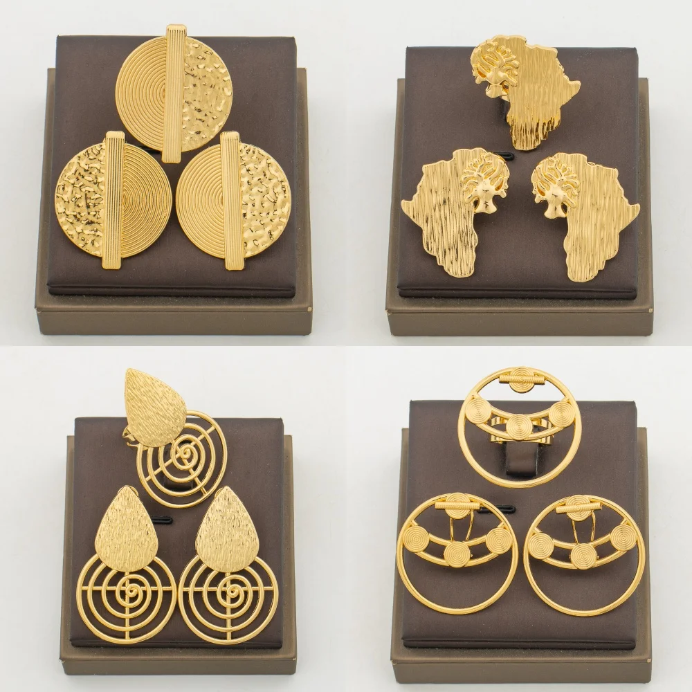 4Set/lot Earrings and Ring Jewelry Set for Party African 18k Gold Color Clip Earrings Finger Ring 2Pcs Set for Engagement Gifts
4Set/lot Earrings and Ring Jewelry Set for Party African 18k Gold Color Clip Earrings Finger Ring 2Pcs Set for Engagement Gifts