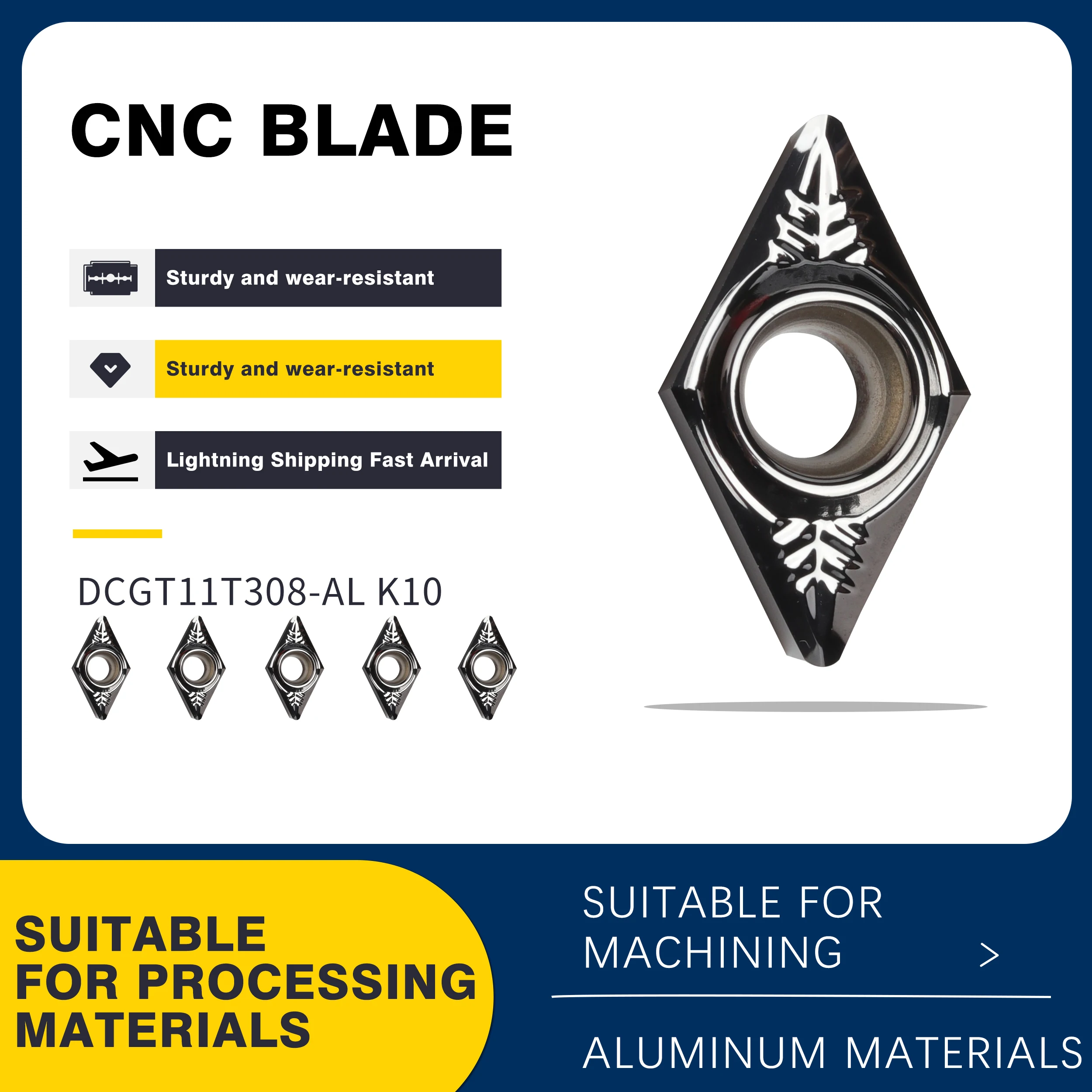 DCGT11T302-AK H01 DCGT11T304-AK H01 DCGT11T308-AK H01 Carbide Inserts CNC Lathe Turning Tool Cutting Bladas,For Cutting Aluminum
DCGT11T302-AK H01 DCGT11T304-AK H01 DCGT11T308-AK H01 Carbide Inserts CNC Lathe Turning Tool Cutting Bladas,For Cutting Aluminum