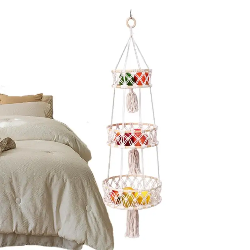 Macrame Fruit Basket 3 Tier Boho Kitchen Vegetable Holder Space Saving Produce Food Storage Cotton Woven Organizer For Food
Macrame Fruit Basket 3 Tier Boho Kitchen Vegetable Holder Space Saving Produce Food Storage Cotton Woven Organizer For Food