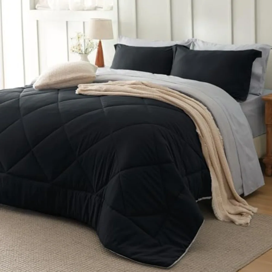 Queen Comforter Set - 7 Pieces Reversible Black Bedding, Queen Size Bed Set for All Seasons, Bed in a Bag with Down Alternative
Queen Comforter Set - 7 Pieces Reversible Black Bedding, Queen Size Bed Set for All Seasons, Bed in a Bag with Down Alternative