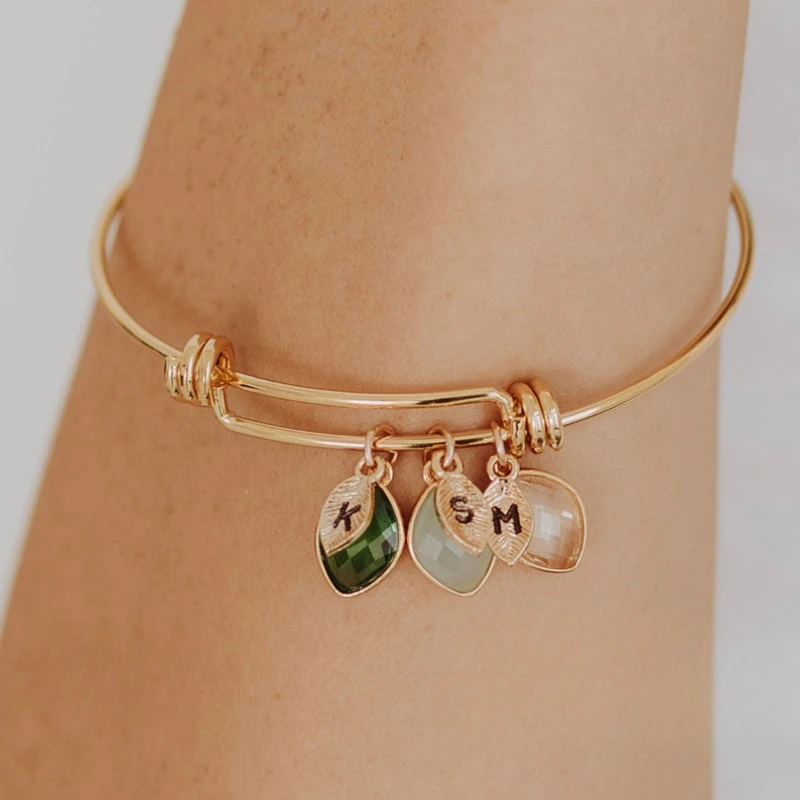 custom Name Initial Leaf Birthstone Bracelet for Women Personalized Gifts for Mom Charm Bangle Handmade Jewelry
custom Name Initial Leaf Birthstone Bracelet for Women Personalized Gifts for Mom Charm Bangle Handmade Jewelry