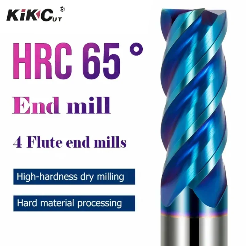 Carbide End Mill HRC65° Square Nose 4 Flute Blue Nano Coating Milling Cutter for Steel CNC Cutting Tool
Carbide End Mill HRC65° Square Nose 4 Flute Blue Nano Coating Milling Cutter for Steel CNC Cutting Tool