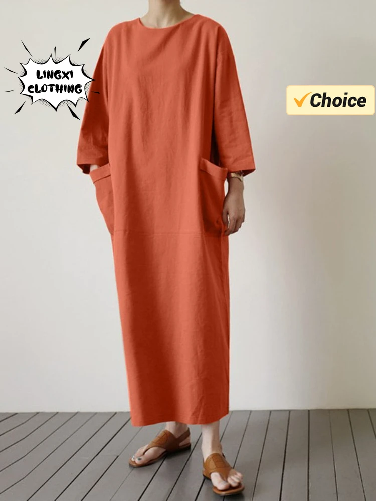 Summer Fashion New Elegant Fashion Women's Long Dress Vintage Round Neck Long Sleeve Loose Cotton and Hemp Large Pocket Dress
Summer Fashion New Elegant Fashion Women's Long Dress Vintage Round Neck Long Sleeve Loose Cotton and Hemp Large Pocket Dress