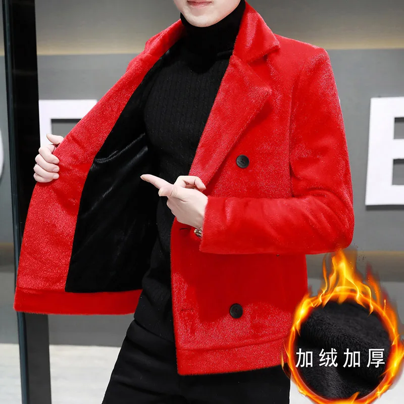 HOO 2023 Men's Woolen Double Breasted blazer Imitation Mink Velvet Short Version Thick blazer
HOO 2023 Men's Woolen Double Breasted blazer Imitation Mink Velvet Short Version Thick blazer