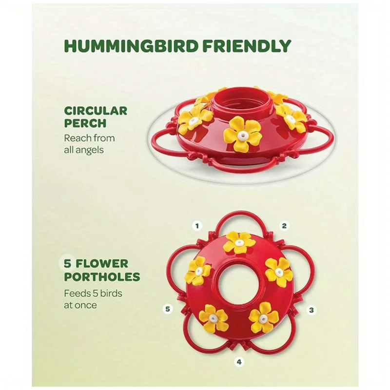 AT43-2Pcs Outdoor Hanging Hummingbird Feeder With 5 Feeding Ports And Hook, 10Oz Capacity
AT43-2Pcs Outdoor Hanging Hummingbird Feeder With 5 Feeding Ports And Hook, 10Oz Capacity