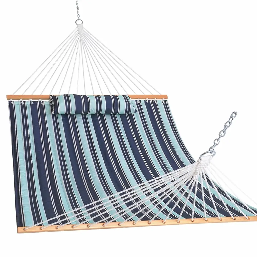 12Ft Quilted Fabric Hammo With Pillow, Double 2 Person Hammo With Spreader Bar For Outdoor Outside Patio Garden Yard Pool Beach
12Ft Quilted Fabric Hammo With Pillow, Double 2 Person Hammo With Spreader Bar For Outdoor Outside Patio Garden Yard Pool Beach