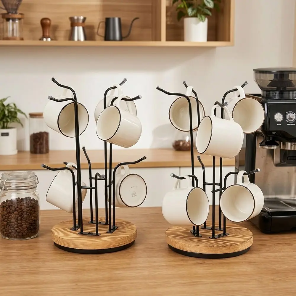 Wooden 360° Rotating Coffee Cup Holder Removable Large Capacity Water Bottles Storage Rack with Hooks Space Saving Cup Tree Rack
Wooden 360° Rotating Coffee Cup Holder Removable Large Capacity Water Bottles Storage Rack with Hooks Space Saving Cup Tree Rack