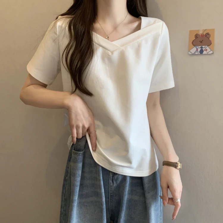 Summer Casual Loose Women's T-shirt Square Collar Short Sleeve plus Size Slimming Cover Belly Commute Style Korean Version
Summer Casual Loose Women's T-shirt Square Collar Short Sleeve plus Size Slimming Cover Belly Commute Style Korean Version