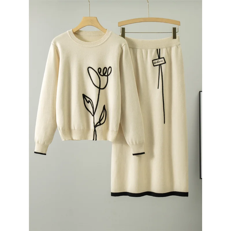 Korean Elegant Knitted 2 Piece Sets Women Floral Knitwear Pullover Sweater Tops Conjuntos Spring Fall High Waist Skirts Outfit
Korean Elegant Knitted 2 Piece Sets Women Floral Knitwear Pullover Sweater Tops Conjuntos Spring Fall High Waist Skirts Outfit
