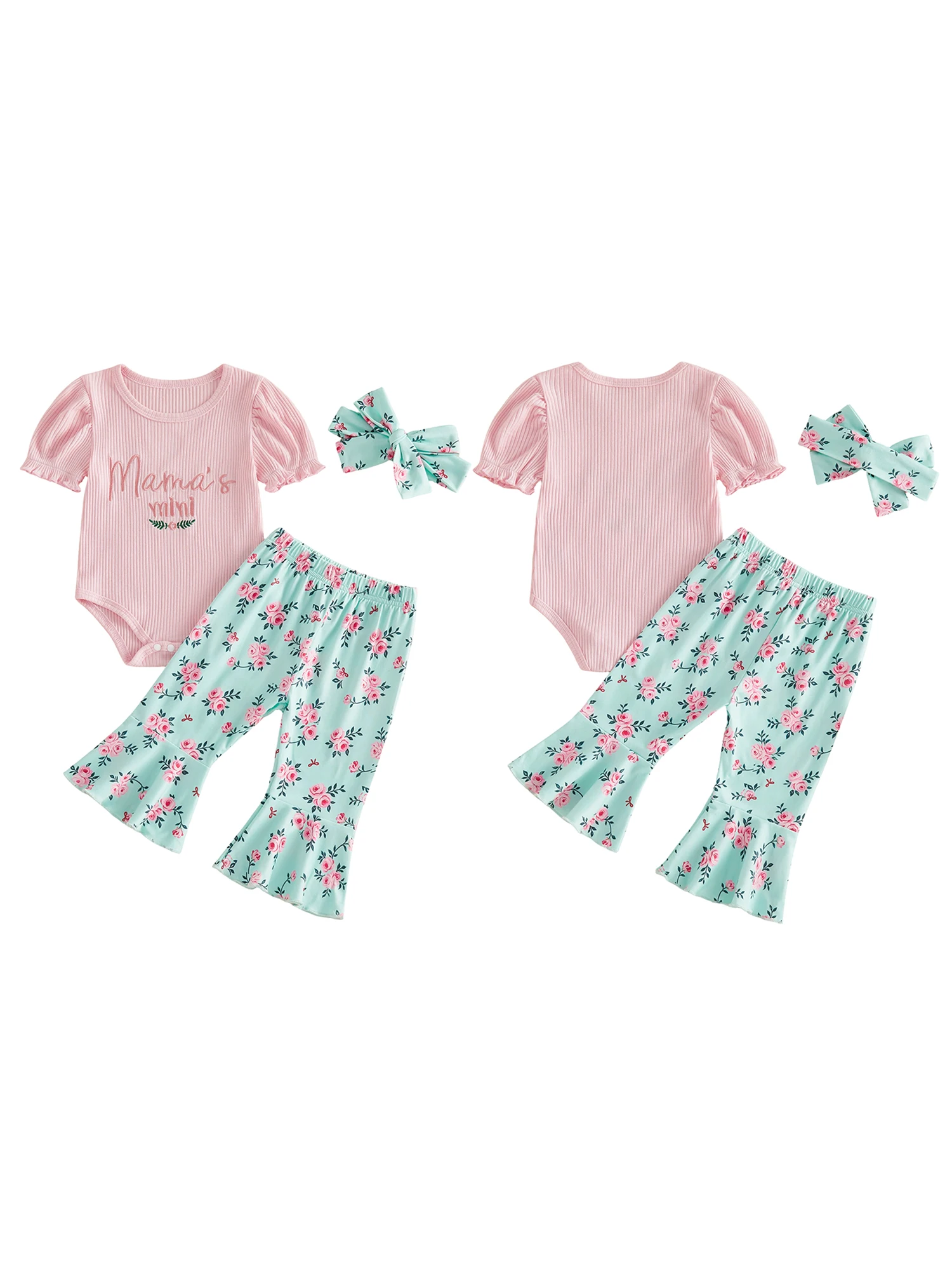 3Pcs Toddler Girl Clothing Set Crew Neck Puff Sleeve Romper Floral Bell Bottoms and Headband Outfit Embroidered with Letters
3Pcs Toddler Girl Clothing Set Crew Neck Puff Sleeve Romper Floral Bell Bottoms and Headband Outfit Embroidered with Letters