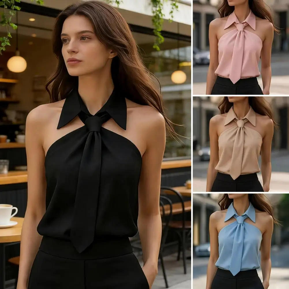 Spring Summer Women's Lapel Tie Shirt Fashionable Design Solid Color Sleeveless Vest Tops for Commuting Elegance Office Lady
Spring Summer Women's Lapel Tie Shirt Fashionable Design Solid Color Sleeveless Vest Tops for Commuting Elegance Office Lady