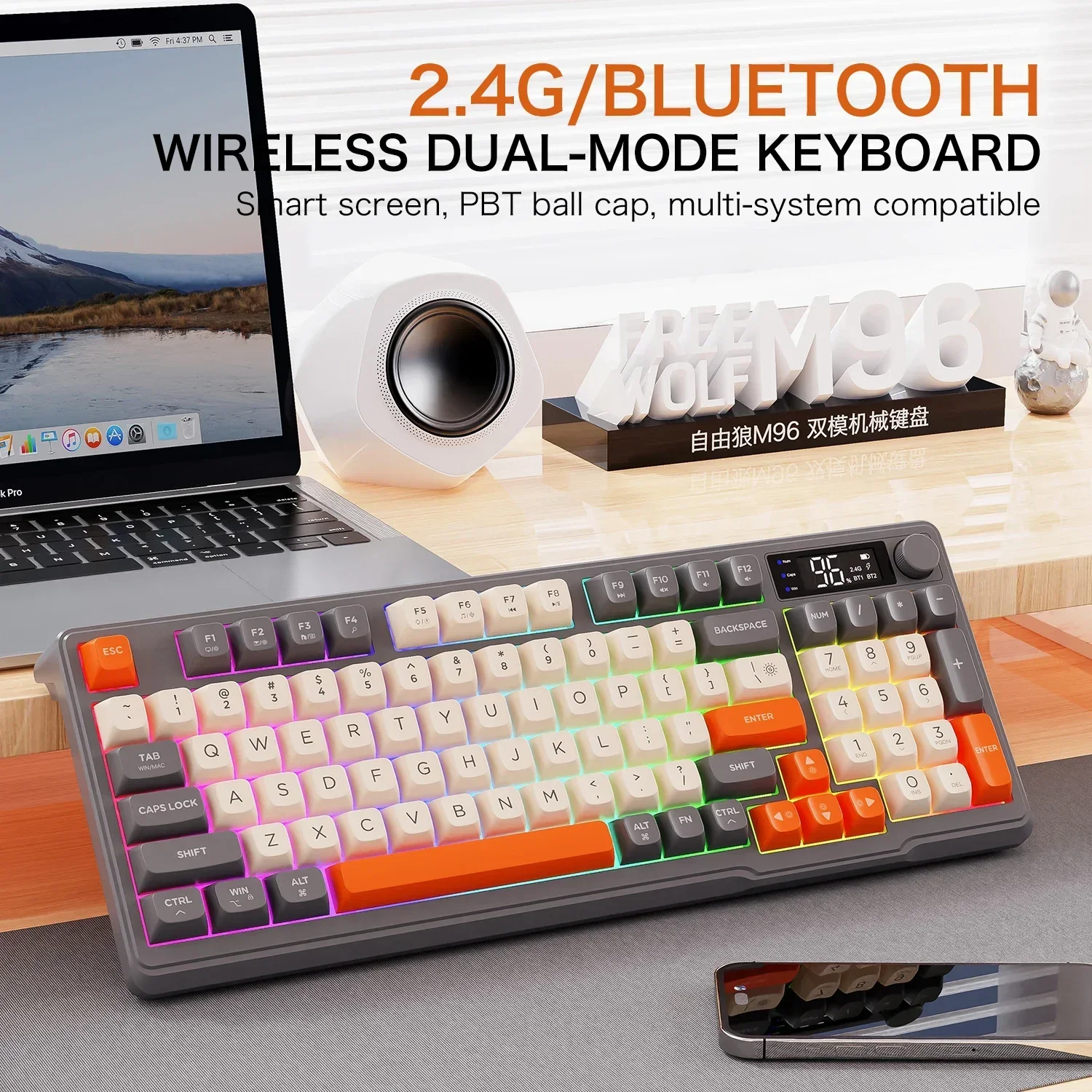 Free Wolf M96 Wireless Keyboard Bluetooth Dual Mode Connection Multimedia Knob Battery Digital Display Colourful Light Notebook
Free Wolf M96 Wireless Keyboard Bluetooth Dual Mode Connection Multimedia Knob Battery Digital Display Colourful Light Notebook