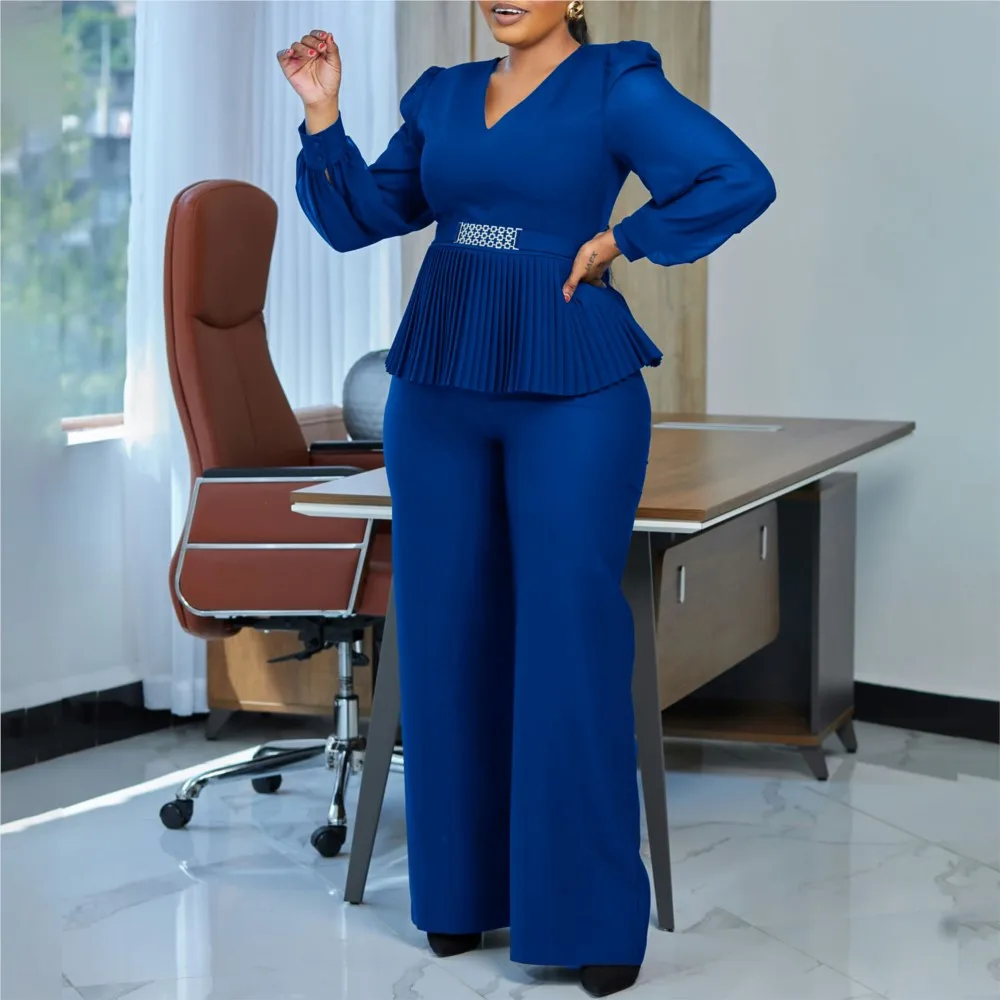 Elegant Women Office V-neck Long-sleeved Suit Spring Autumn Casual Fashion Pleated Cinched Waist Top + Wide-leg Pants 2piece Set
Elegant Women Office V-neck Long-sleeved Suit Spring Autumn Casual Fashion Pleated Cinched Waist Top + Wide-leg Pants 2piece Set