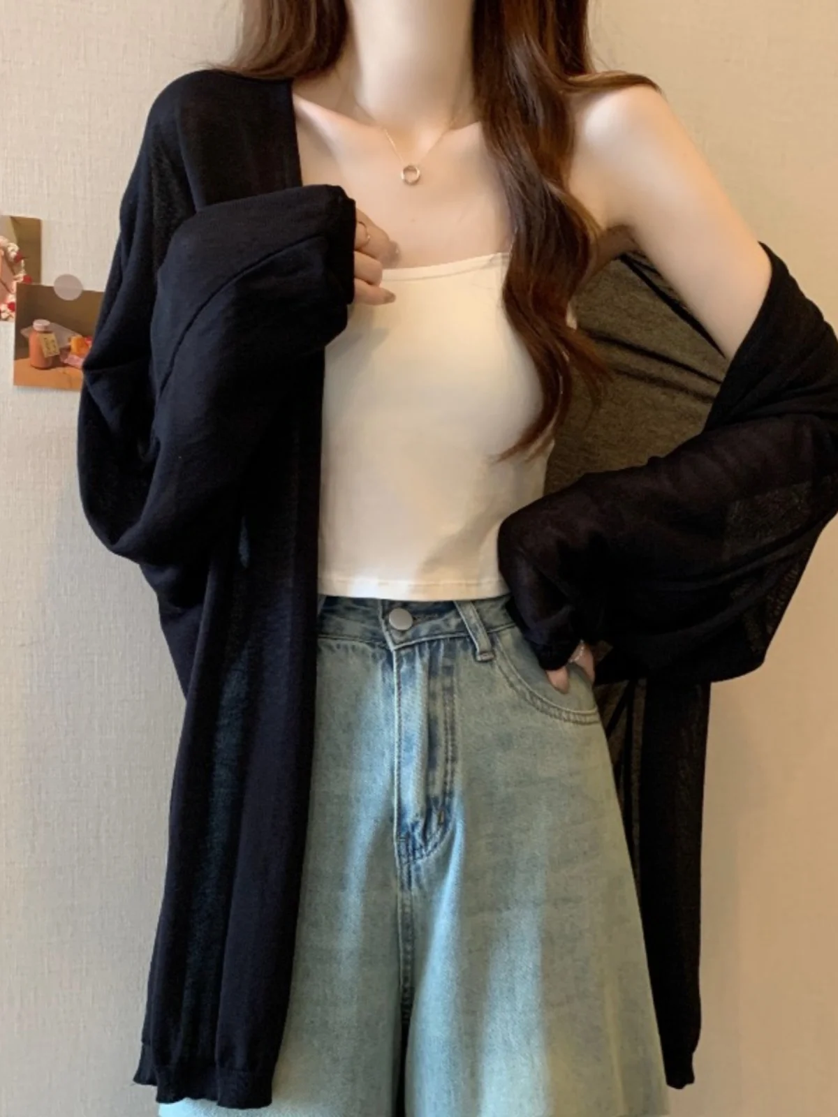 Black Thin Knitted Sweater Women's Summer Large Size Fat MM Mid-Length Strap Dress Outer Cardigan Top Sun Protection Coat
Black Thin Knitted Sweater Women's Summer Large Size Fat MM Mid-Length Strap Dress Outer Cardigan Top Sun Protection Coat